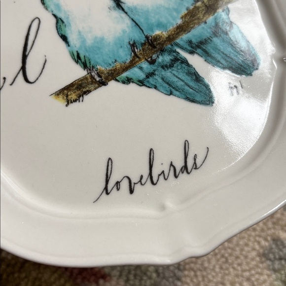 🐦 Anthropologie Linea Carta Diva Pyari Lovebirds Canapé Plate L 2 Blue Lovebirds - Picture 3 of 14
